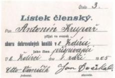 Členský lístek z roku 1905